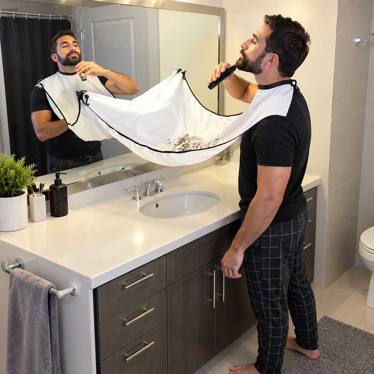Clippings falling into the beard cape instead of the sink